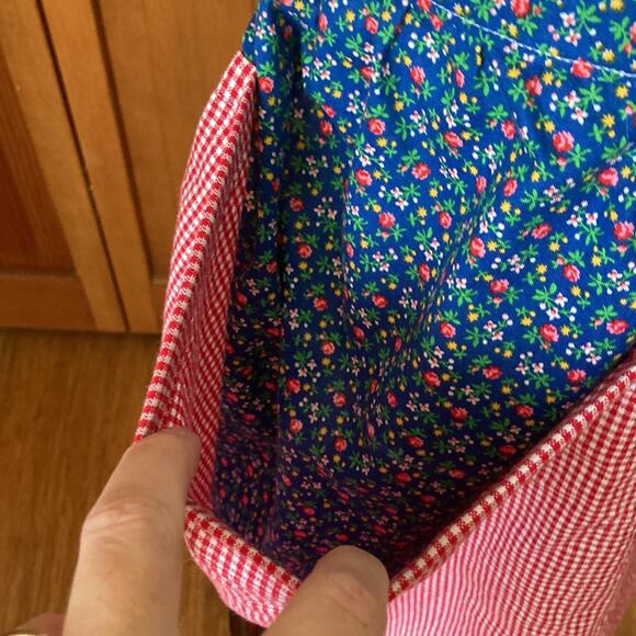 Amanda Made It Red Gingham & Blue Calico Half Apron, Girls Size 10/12 - Picture 3 of 9